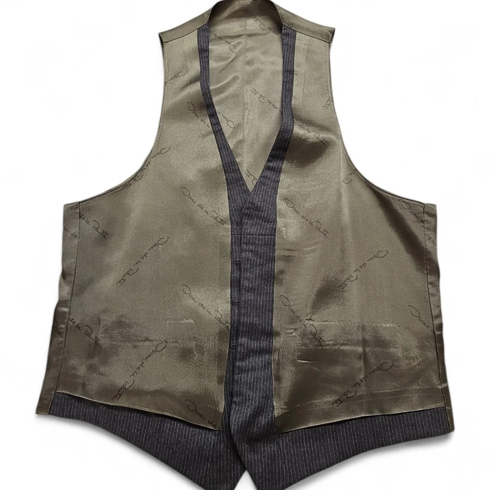 Oscar De La Renta Wool Pinstripe Dress Vest Classic Formal Waistcoat Size Med